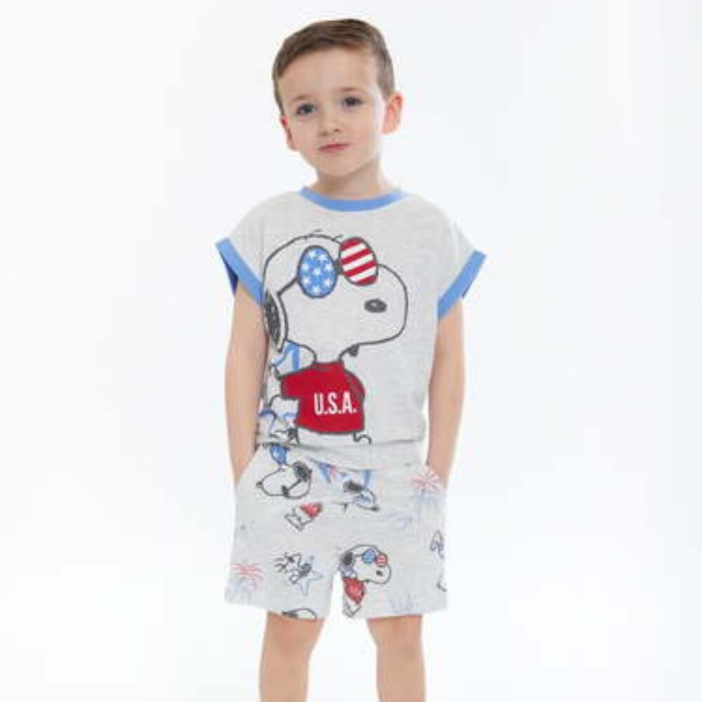 Peanuts Snoopy Toddler Boy Americana T-Shirt and Shorts Set, Size 12M, NWT - USA